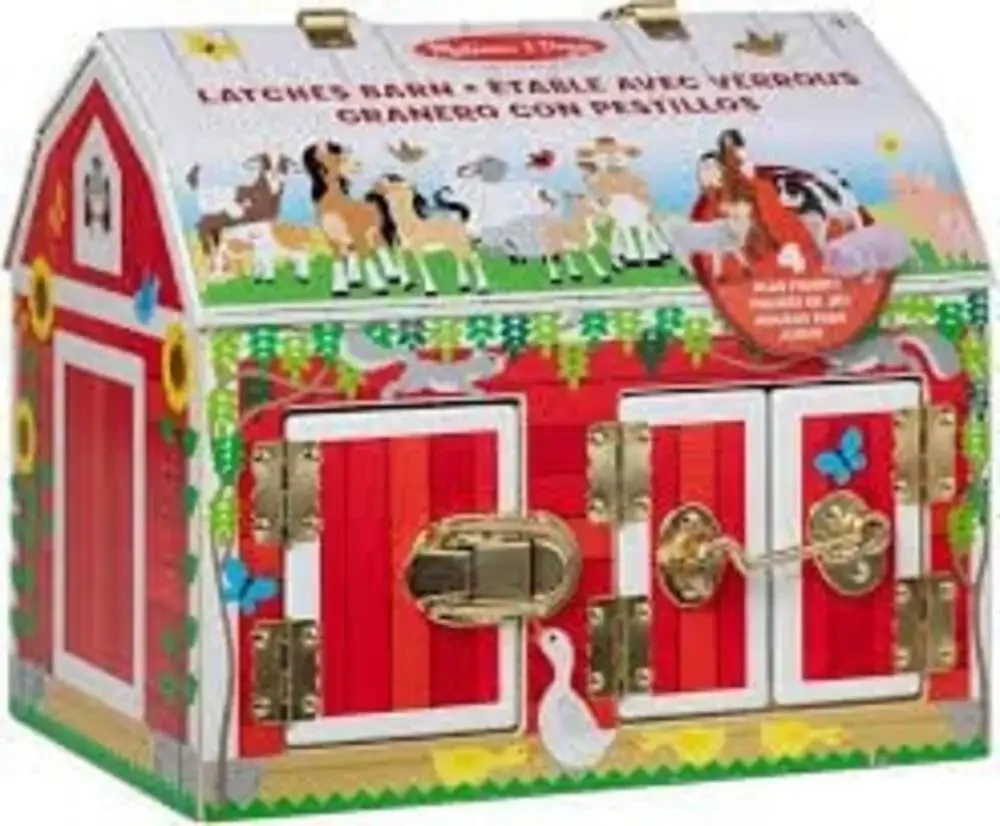 Melissa & Doug Latches Barn Wooden Activity Toy with 4 Animal Figures‎